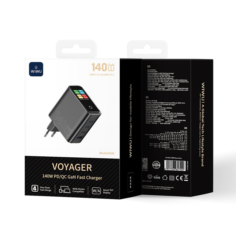 Wiwu 140W Akıllı Ekranlı GaN Şarj Cihazı