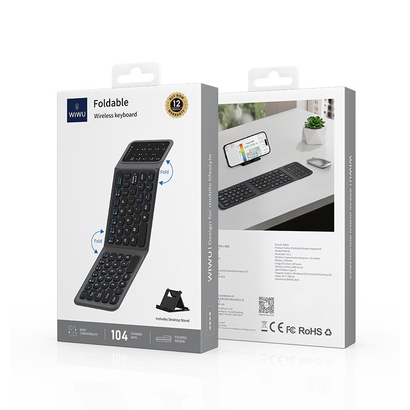 Wiwu iOS Android Uyumlu Katlanabilir Wireless Klavye + Standı