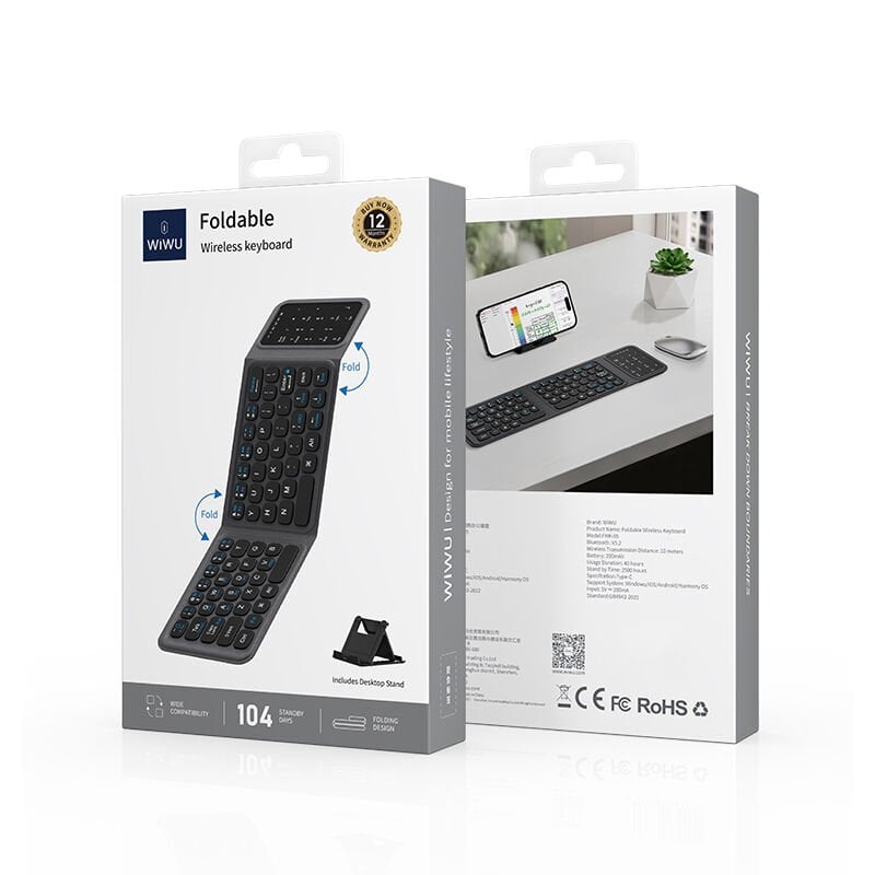 Wiwu iOS Android Uyumlu Katlanabilir Wireless Klavye + Standı