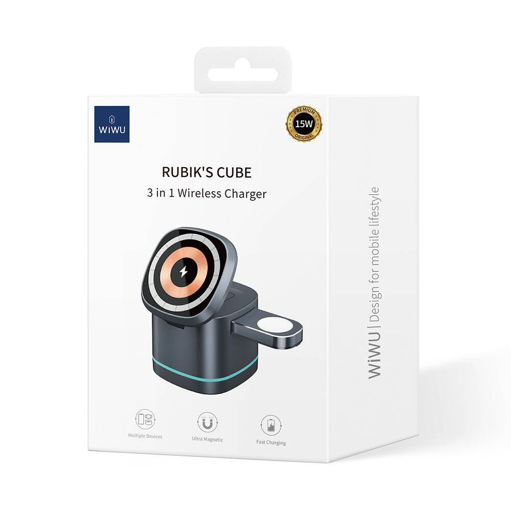 Wiwu Rubik Küp Ambiyans Işıklı 3-in-1 Kablosuz Şarj Standı