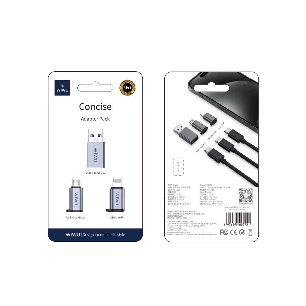 Wiwu Concise Serisi 3 in 1 Type-C to USB-A/Micro Usb/Lightning Adaptör Paketi