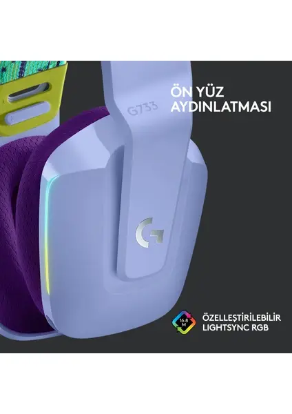 Logitech G733 7.1 Kablosuz Mikrofonlu Kulak Üstü Oyuncu Kulaklığı - Lila