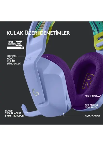 Logitech G733 7.1 Kablosuz Mikrofonlu Kulak Üstü Oyuncu Kulaklığı - Lila