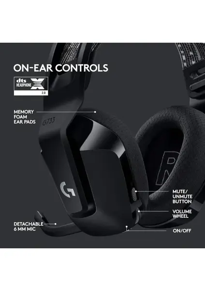 Logitech G733 7.1 Kablosuz Mikrofonlu Kulak Üstü Oyuncu Kulaklığı - Siyah