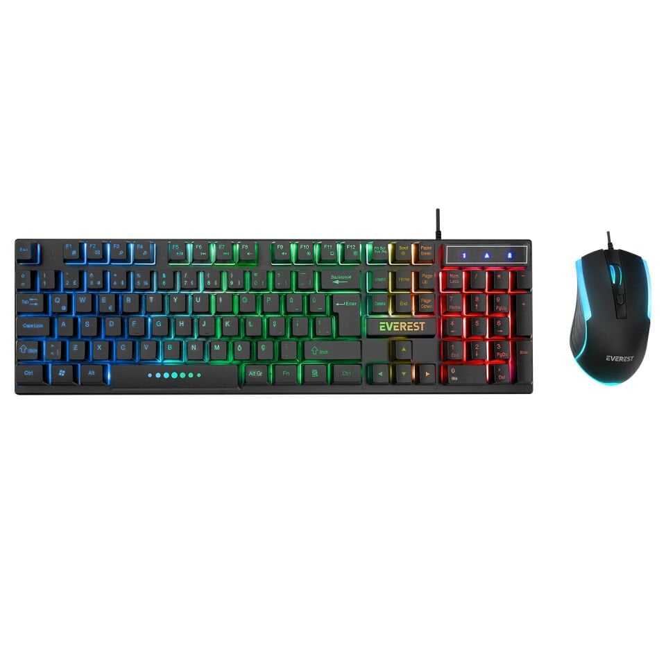 Everest Luminax Siyah Gökkuşağı Aydınlatmalı Q Gaming Oyuncu Klavye+Mouse Set