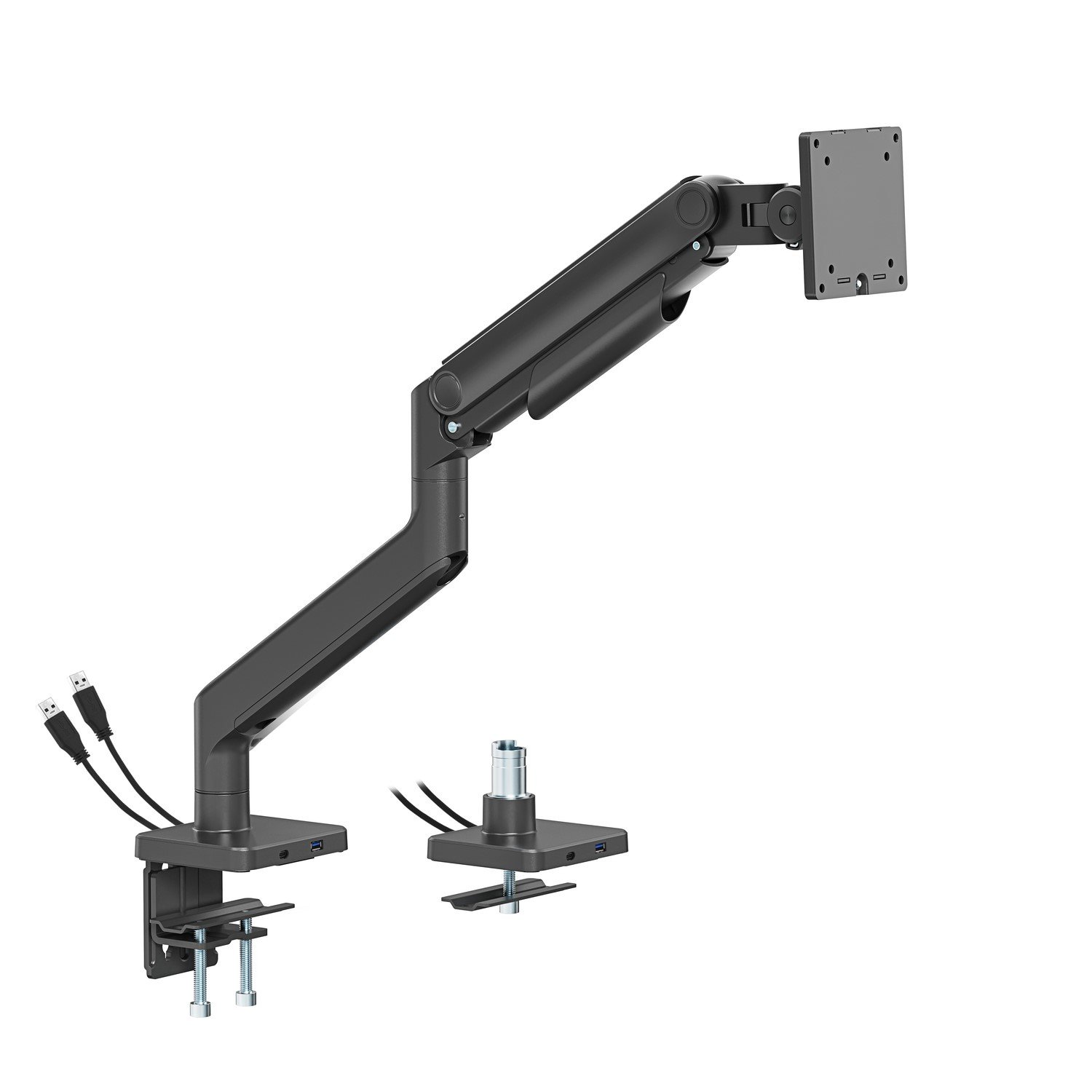 electriQ Premium Tekli Monitör Kolu – USB A/C Portlu, 49'' Ekrana Kadar Uyumlu