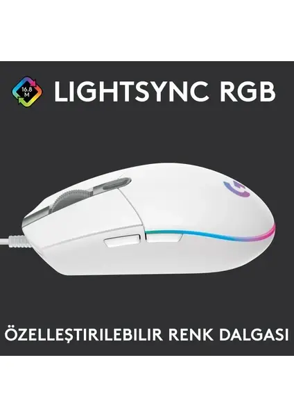 Logitech G102 Lightsync Optik Kablolu Oyuncu Mouse - Beyaz