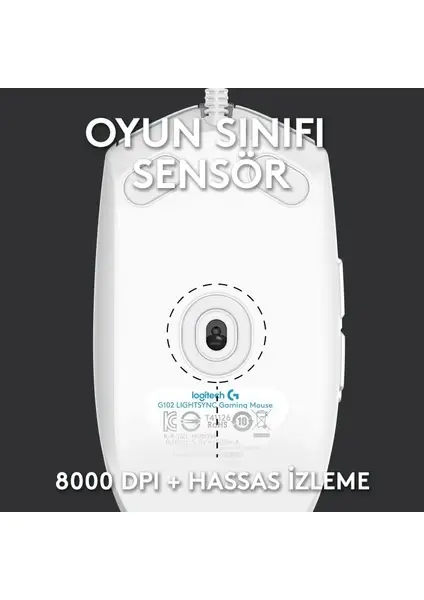 Logitech G102 Lightsync Optik Kablolu Oyuncu Mouse - Beyaz