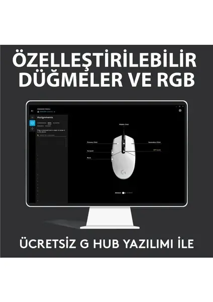 Logitech G102 Lightsync Optik Kablolu Oyuncu Mouse - Beyaz