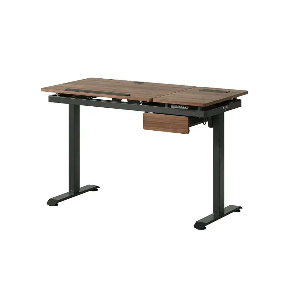 Adax STUDIO Elektrikli Yükseklik Ayarlı Eğilebilir Ofis Masası - Dark Wood/Black Frame