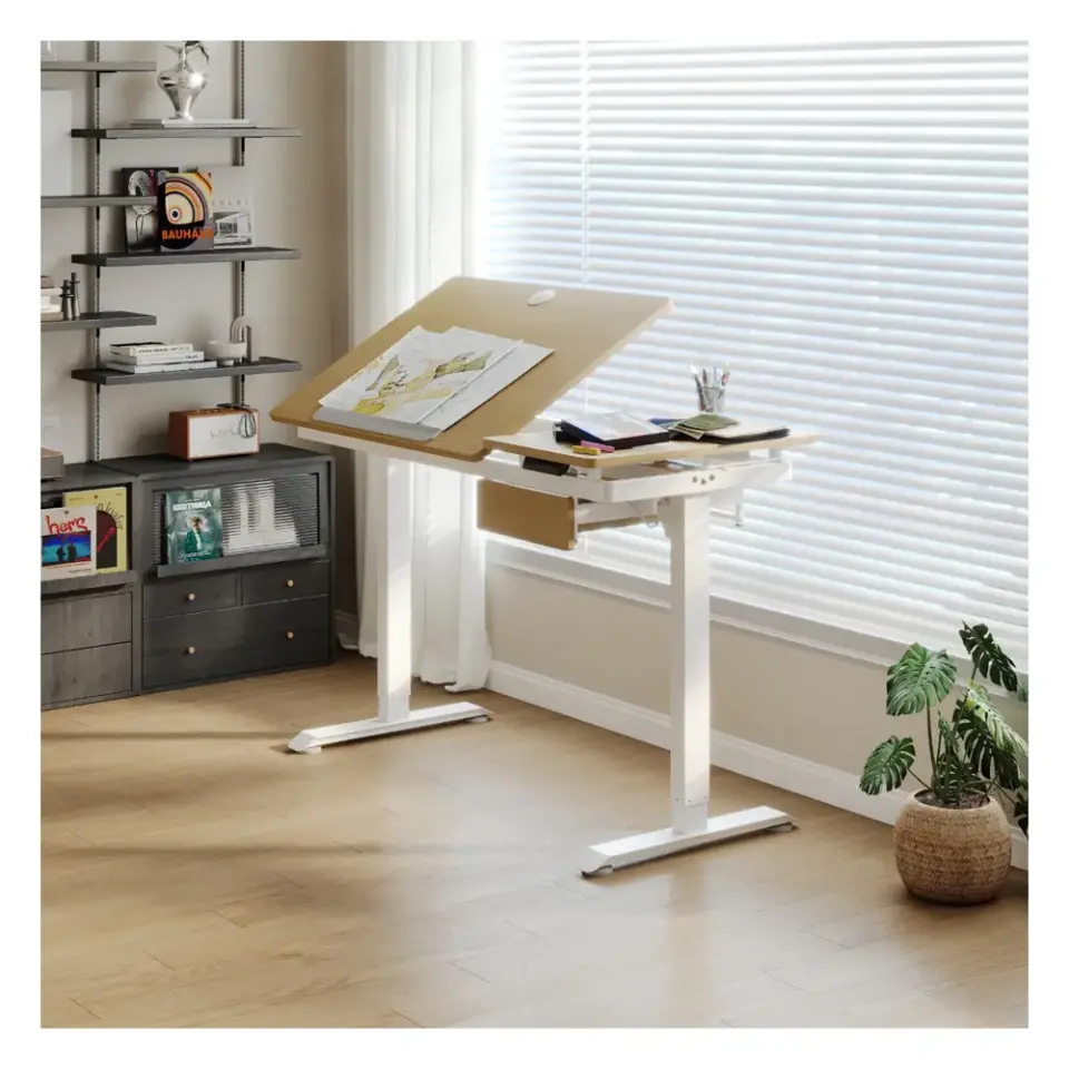 Adax STUDIO Elektrikli Yükseklik Ayarlı Eğilebilir Ofis Masası - Dark Wood/Black Frame