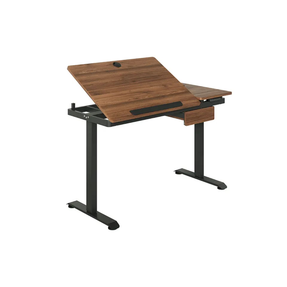 Adax STUDIO Elektrikli Yükseklik Ayarlı Eğilebilir Ofis Masası - Dark Wood/Black Frame