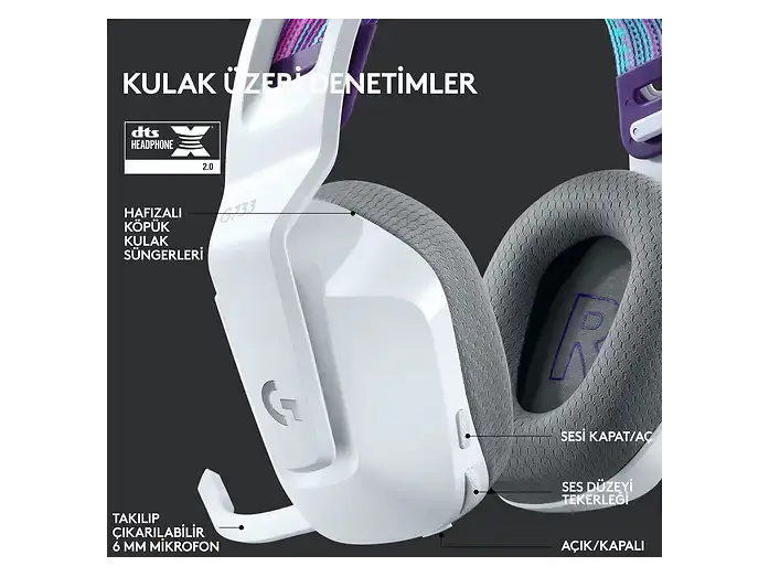 Logitech G733 7.1 Kablosuz Mikrofonlu Kulak Üstü Oyuncu Kulaklığı - Beyaz