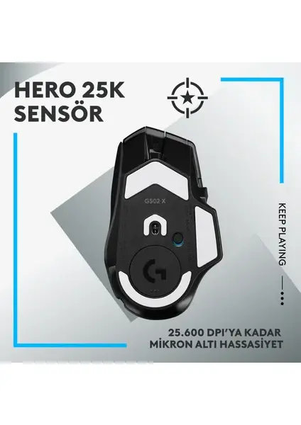 Logitech G502 X  Lightspeed Hero Şarjlı Optik Kablosuz Oyuncu Mouse - Siyah