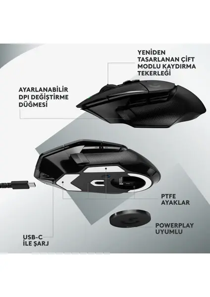Logitech G502 X  Lightspeed Hero Şarjlı Optik Kablosuz Oyuncu Mouse - Siyah