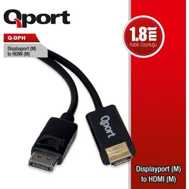 Qport Q-DPH 1.8 m DisplayPort to HDMI Dönüştürücü