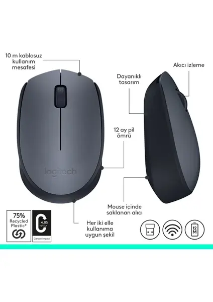 Logitech M170 Kablosuz Mouse - Gri