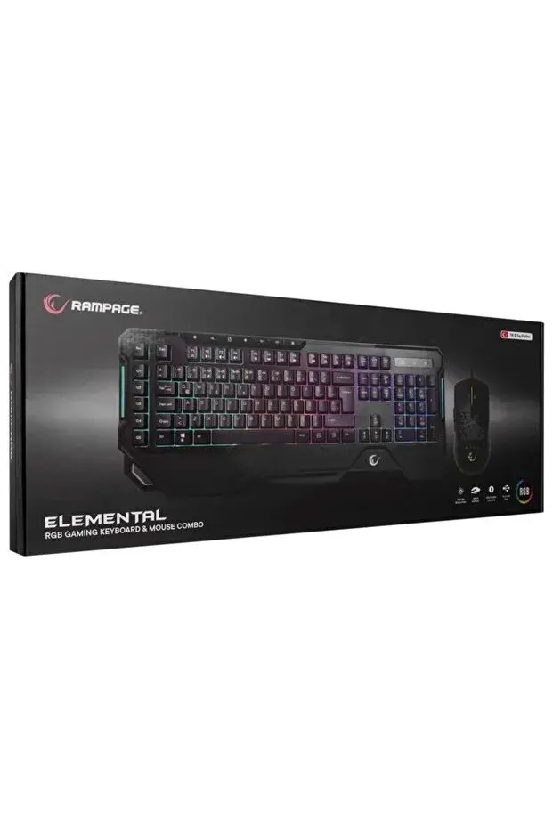 Rampage ELEMENTAL RGB Oyuncu Multimedia Klavye ve Mouse Gaming Set