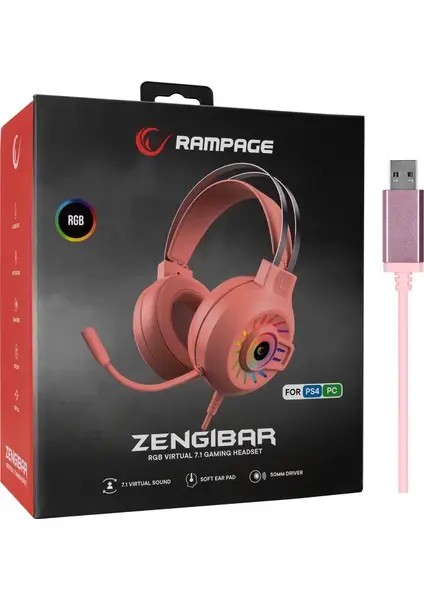 Rampage 7.1 Surround RGB Mikrofonlu Oyuncu Kulaklığı - Pembe