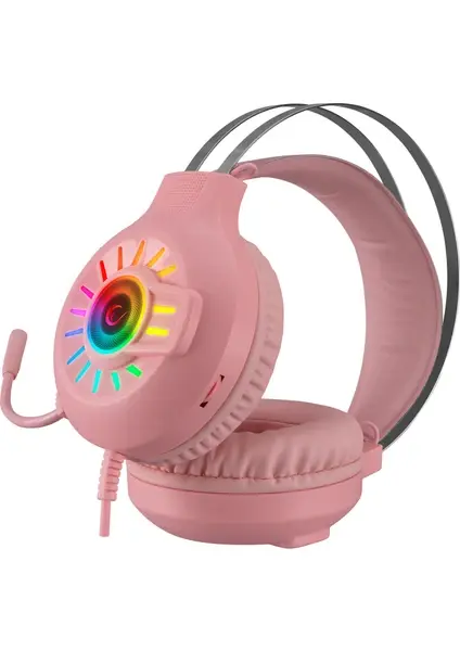 Rampage 7.1 Surround RGB Mikrofonlu Oyuncu Kulaklığı - Pembe