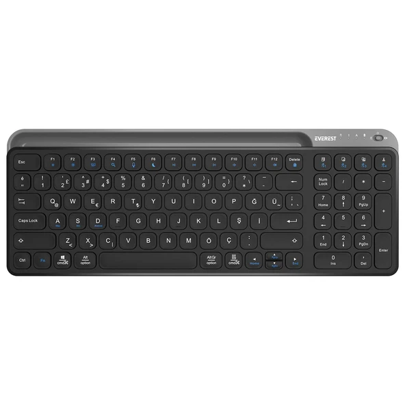 Everest Siyah/Gri Bluetooth Şarjlı Kablosuz Klavye - Siyah/Gri