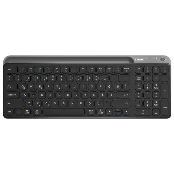 Everest Siyah/Gri Bluetooth Şarjlı Kablosuz Klavye - Siyah/Gri