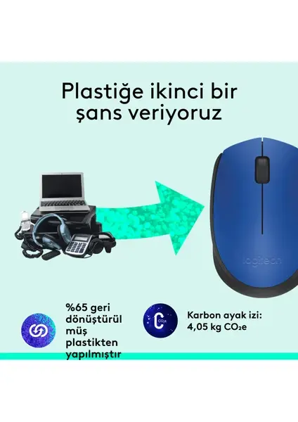 Logitech M171 Wireless Optik Mouse - Mavi