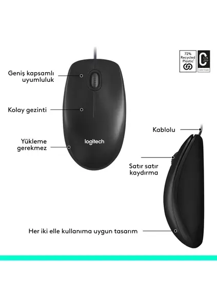 Logitech M90 Mouse USB - Siyah