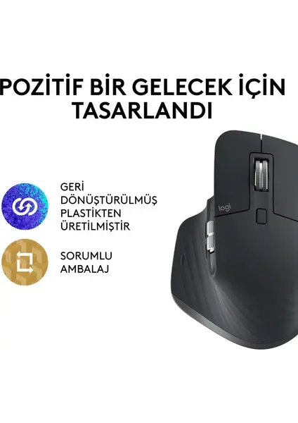Logitech Mx Master 3S Şarjlı Sessiz Ergonomik Optik Kablosuz Mouse - Siyah