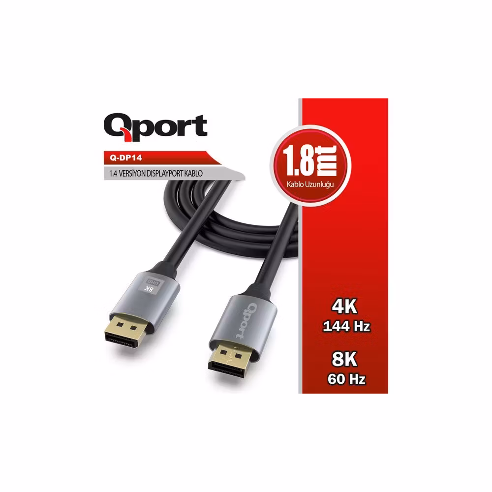 Qport DP to DP 1.8m 8K Kablo