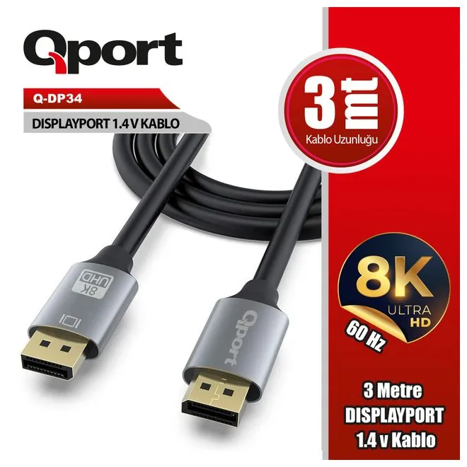 Qport DP to DP 3m 8K Kablo