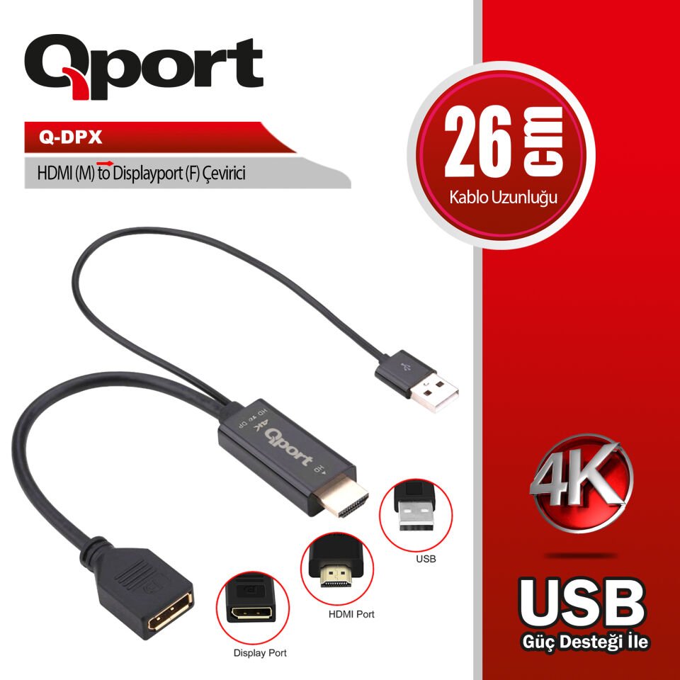 Qport HDMI to DP Dönüştürücü