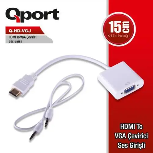 Qport HDMI to VGA Dönüştürücü