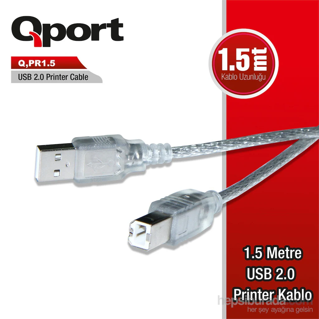 Qport Usb 2.0 1.5m Yazıcı Kablosu